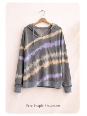Free People Movement Tie Dye Hoodie Gray Purple Yellow Oversized Pullover Size M